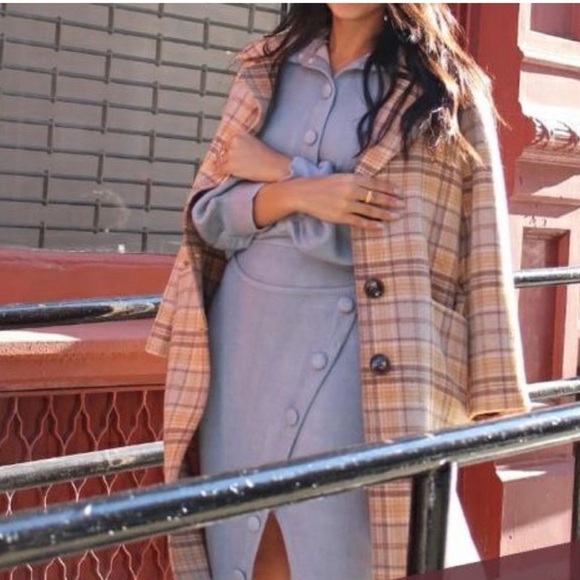 Petite Studio Plaid Beige Carmel Wool Coat - Picture 3 of 8